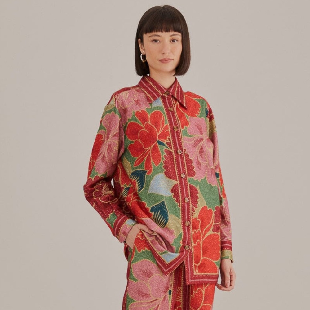 FARM Rio Multicolor Floral Button Down Flannel Shirt